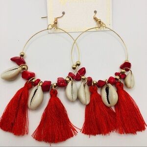 Earrings tassels red with red stones & Pierced!